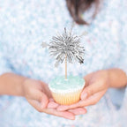 30 PCS Foil Firework Cupcake Toppers Star Cupcake Picks Sparkle Tinsel Flower Drink Stirrers Cocktail Food Fruit Toothpicks for Valentine's Day Birthday Party Cake Decorations Supplies Silver
