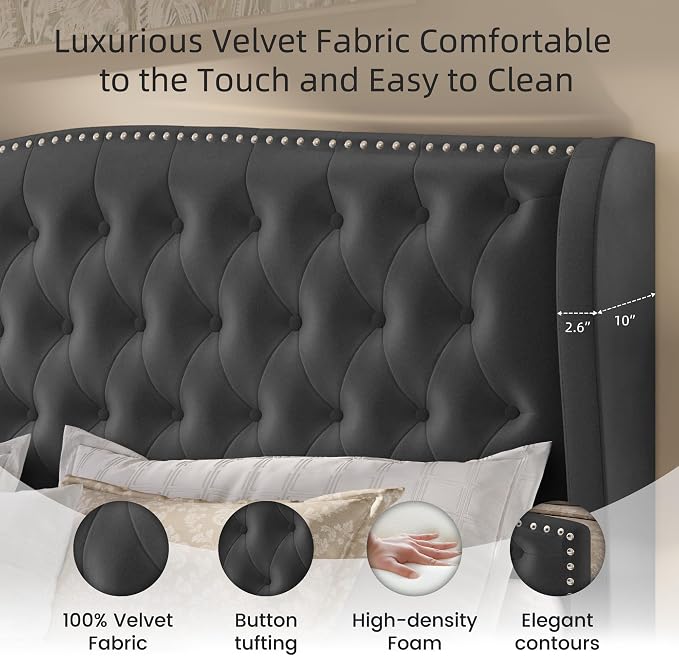 BRELTAM Upholstered King Size Bed Frame Velvet Tufted Bed Frame - Image 5
