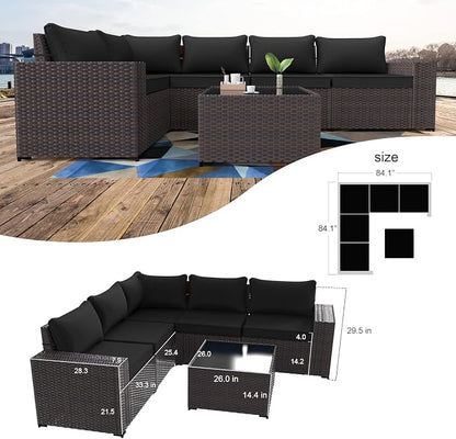 Kullavik Outdoor Patio Furniture Set 6 Pieces Sectional Rattan Sofa Set Brown - Image 6