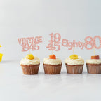 Gyufise 24Pcs 80th Birthday Cupcake Toppers Glitter Cheers to 80 Fabulous Eighty Vintage 1945 Cupcake Picks 80th Birthday Wedding Anniversary Party Cake Decorations Supplies Rose Gold