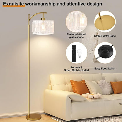 QIYIZM Glass Floor Lamp for Living Room, Brass White Tall Lamp Boho Mid Century - Image 8