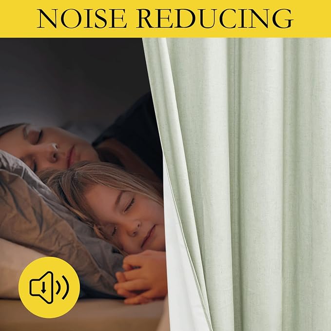 NICETOWN Light Green High-End Thermal Flax Linen Curtains, Full Blackout - Image 4
