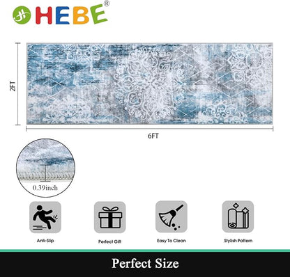 HEBE Hallway Runner Rug 2'x6', Washable Non Slip Kitchen Rug Runner | Soft Boho - Image 2