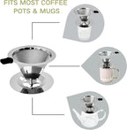 Pour Over Coffee Dripper, Reusable Stainless Steel Drip Cone Coffee Filter Double Layer Fine Mesh, Portable Coffee Maker for Eco-Friendly Brewing Paperless 1-2 Cup Solution