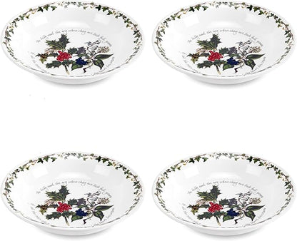 Portmeirion Holly and Ivy 8.5-Inch Pasta Bowls (Set of 4) - Holiday Earthenware for Christmas Feasts, Ideal for Serving Salad, Soups, Desserts - Microwave, Dishwasher Safe - Seasonal Tableware