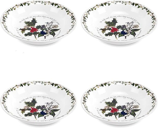 Portmeirion Holly and Ivy 8.5-Inch Pasta Bowls (Set of 4) - Holiday Earthenware for Christmas Feasts, Ideal for Serving Salad, Soups, Desserts - Microwave, Dishwasher Safe - Seasonal Tableware