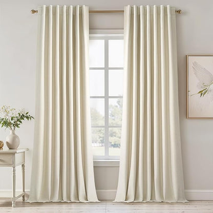 95 Inches Length Cream Colored Custom Blackout Linen Curtains Ivory Cream Pinch by Topfinel
