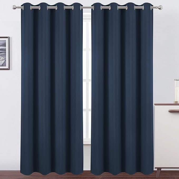 Blackout Curtains 66 x 84 inch/Navy Blue Curtains Set of 2 Panels/Thermal by Lemomo