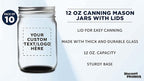 DISCOUNT PROMOS 10 Decorating Mason Jars Set, 12 oz. - Customizable Text, Logo - Canning, Aluminum Lid - Black