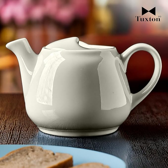 Tuxton China BET-1001 Teapot, 10 oz., 3-3/8"H, Without Lid, Microwave and Dishwasher Safe, Oven Proof, Fully Vitrified, Ceramic, TuxCare, Healthcare, American White/Eggshell, Pack of 6