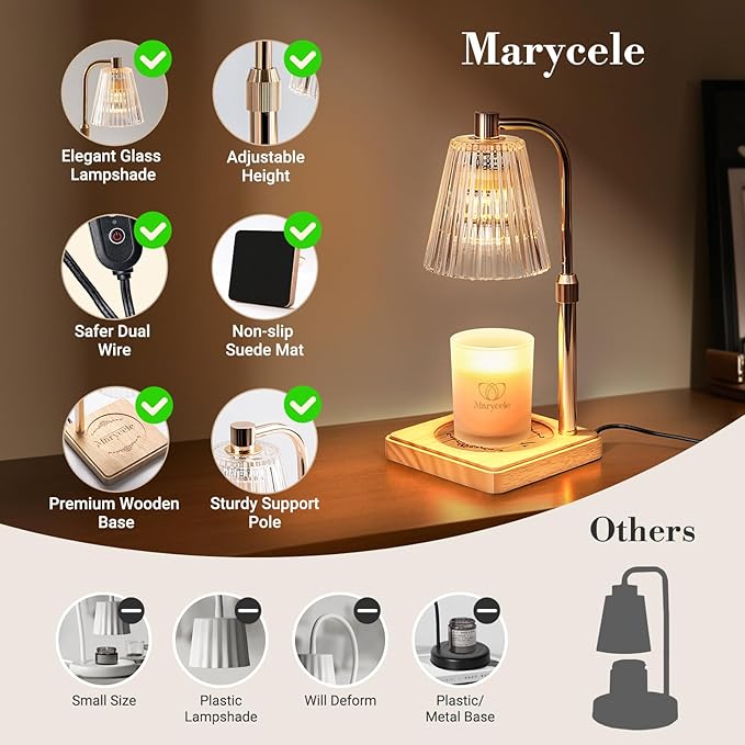 Candle Warmer Lamps 2 Pack, Electric Wax Warmer Lamp with Timer for Jar Candles, Aesthetic Home Decor, Housewarming Gifts for Women, Adjustable Height Clear