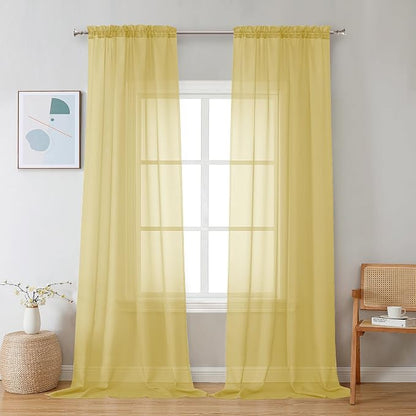 Chyhomenyc Mustard Yellow Sheer Curtains 96 inches Long 2 Panels, Light by Chyhomenyc
