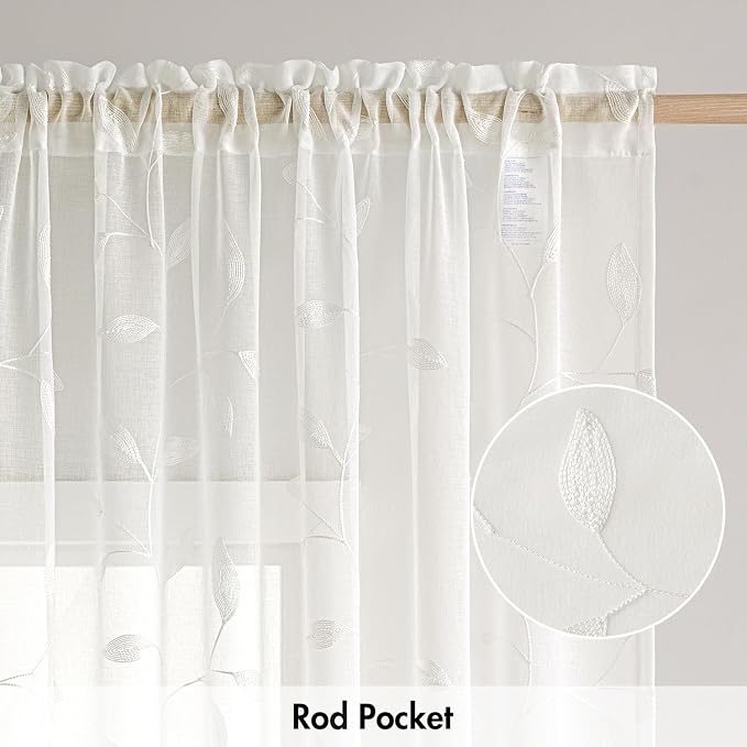 MIULEE Ivory Sheer Kitchen Curtains 30x36 Inches Length 2 Panels Embroidered - Image 6