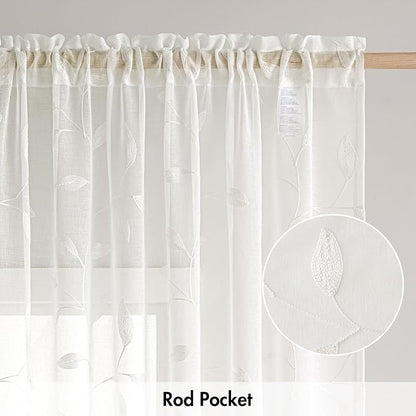 MIULEE Ivory Sheer Kitchen Curtains 30x36 Inches Length 2 Panels Embroidered - Image 6