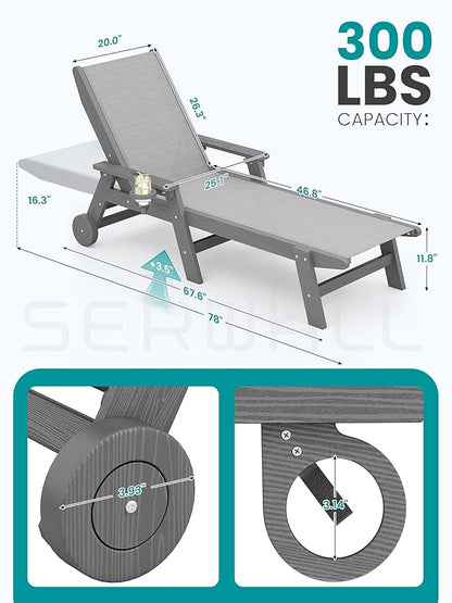 SERWALL Textilene Patio Chaise Lounge Chair, 5 Positions Adjustable Outdoor - Image 3