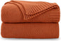 CozeCube Burnt Orange Seed Stitch Throw Blanket 60"x80", Farmhouse Decor | by CozeCube