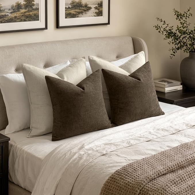 MIULEE Chocolate Brown Chenille Couch Throw Pillow Covers, 20x20 | Set of 2 - Image 5