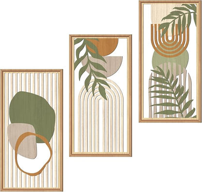 IARTTOP Boho Mid-century Modern Wood Wall Art 8x16 Inch Framed Green Bohemian by IARTTOP
