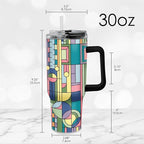RainCaper 18/8 Stainless Steel Insulated Water Tumbler with Straw | 30oz, BPA-Free, Double Wall for Hot & Cold | Travel-Friendly, Cup Holder Ready (Frank Lloyd Wright Saguaro Forms)