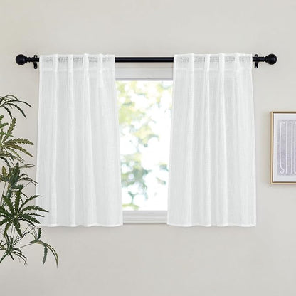 NICETOWN White Semi Sheer Kitchen Curtains 36 inch Length, Rod Pocket & Back by NICETOWN