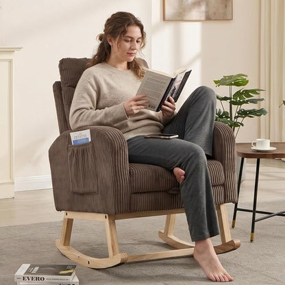 NIOIIKIT Nursery Rocking Chair, Corduroy Upholstered Rocking Chair - Image 3