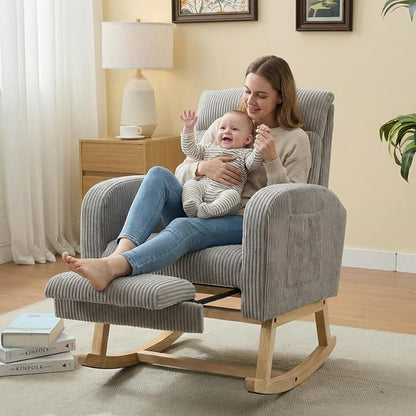 NIOIIKIT Nursery Rocking Chair, Corduroy Upholstered Rocking Chair - Image 3