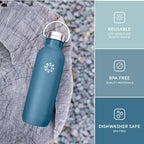 Lifefactory 24-Ounce Stainless Steel Vacuum-Insulated Sport Bottle, Dark Denim