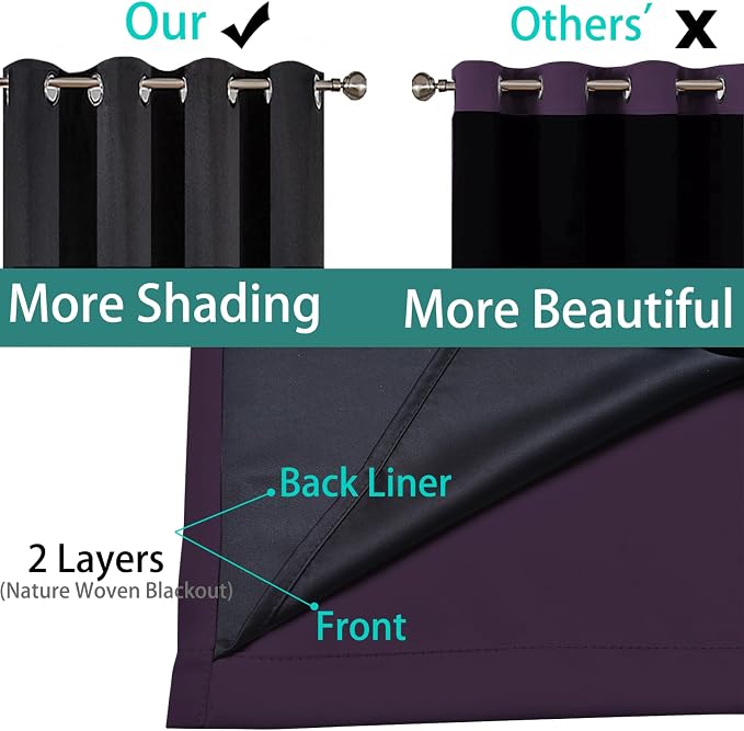 Yakamok Purple 100% Blackout Curtains 96 Inches Long - Image 5