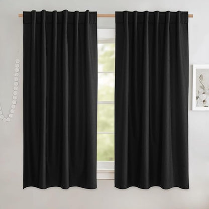 NICETOWN Black Truly Blackout Linen Blend Flax Drapes by NICETOWN