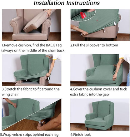Turquoize Wingback Chair Covers 2 Piece Wing Chair Slipcover Stretch Slipcovers - Image 6