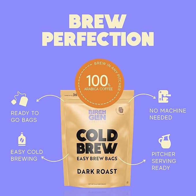 Birch Glen Roasters Cold Brew Coffee Bags - 12 Pack of Coarse Ground Coffee Filter Pitcher Packs for Easy Brewing - 100% Arabica - Yields 6 Pitchers - French Toast Flavor