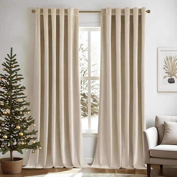 MIULEE Velvet Curtains 52x108 inches 2 Panels Beige Blackout Curtains | Luxury by MIULEE