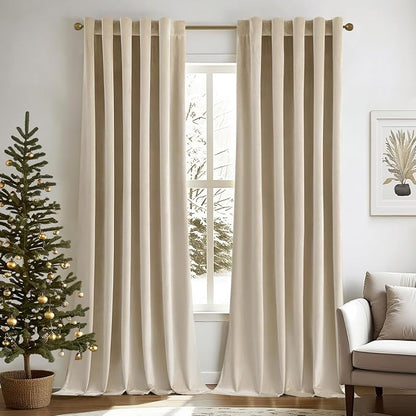 MIULEE Velvet Curtains 52x108 inches 2 Panels Beige Blackout Curtains | Luxury by MIULEE