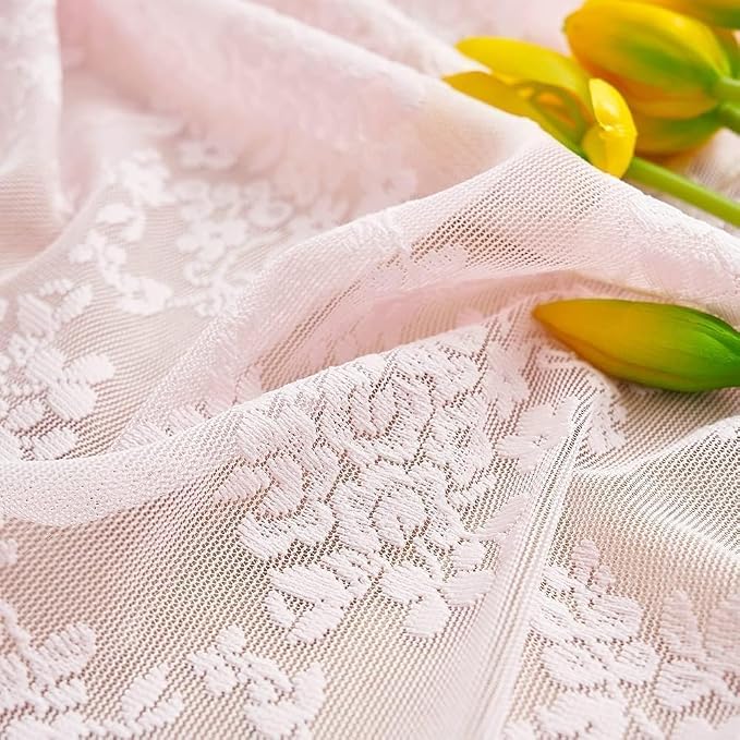 YJ YANJUN Vintage Lace Curtains Cute Pink Floral Cafe Curtains 45 inch Length 2 - Image 6