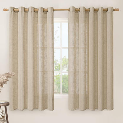 Linen Curtains 63 inch Length for Living Room, Linen Light Filtering Boho Semi by LAMIT