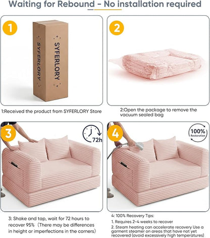 Versatile 2 in1 Loveseat Pink Accent Chair Couch Convertible Boneless Chaise - Image 7