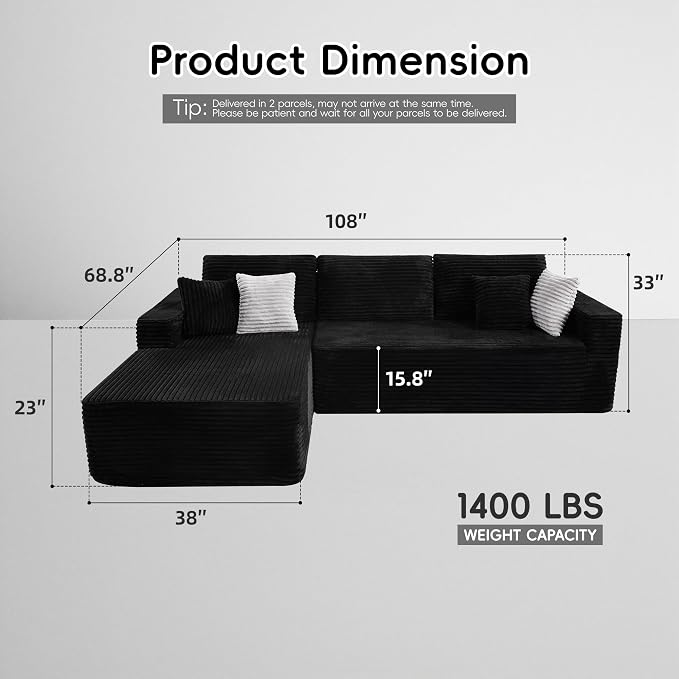Opiesit 108" Boneless Couches for Living Room, Modular Sectional Sofa - Image 2