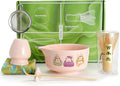 Matcha Whisk Set, 7 Pcs Pink Matcha Set Includes Matcha Bowl,Matcha Whisk and Holder, Bamboo Scoop, Scoop Rest, Sifter and Tea Towel -Matcha Kit for Matcha Lovers