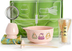 Matcha Whisk Set, 7 Pcs Pink Matcha Set Includes Matcha Bowl,Matcha Whisk and Holder, Bamboo Scoop, Scoop Rest, Sifter and Tea Towel -Matcha Kit for Matcha Lovers