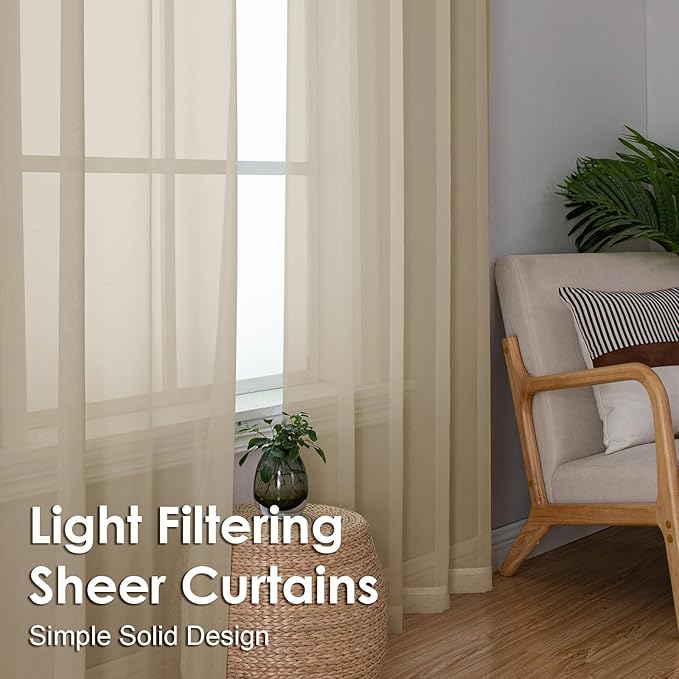 Taupe Sheer Curtains 90 Inches Long 2 Panels - Image 5