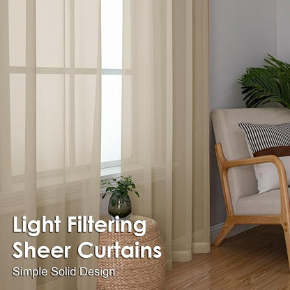 Taupe Sheer Curtains 54 Inches Long 2 Panels - Image 6