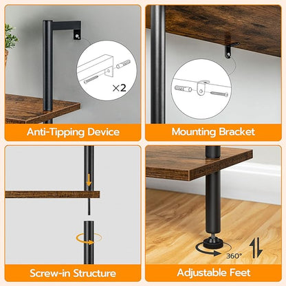 HOOBRO DIY Ladder Shelf, 6-Tier Wooden Wall Mounted Bookshelf, Narrow Bookcase - Image 5
