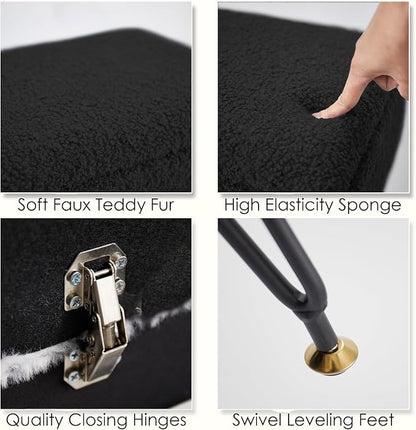 Vanity Stool Chair, Faux Teddy Fur Ottoman Foot Stool - Image 6