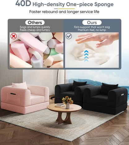 SYFERLORY Versatile 2 in1 Pink Armchair Accent Chair Couch Convertible Boneless - Image 6