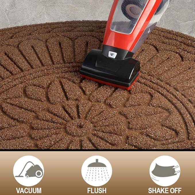 Mibao Door Mat Outdoor Indoor, 23.5" x 35.5", Half Round Door Mats, Non-Slip Front Door Mats Outdoor, Dirt Trapper Welcome Mats for Front Door, Back Door, Shoe Scraper, Coffee