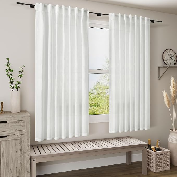 White Linen Curtains 67 Inch Length - Image 7