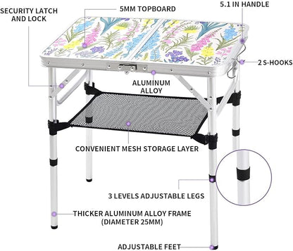 Yriuat Folding Camping Table 2ft Portable Pinic Table Adjustable Height Small - Image 4