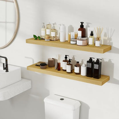 Fun Memories Floating Shelves for Wall, 36 Inch Long Set of 2 Rustic Wood Wall - Image 2
