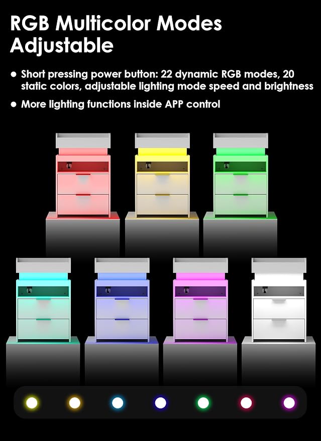 Turosur LED Night Stand with Gun Drawer, Smart Nightstand with Hidden Charging - Image 6