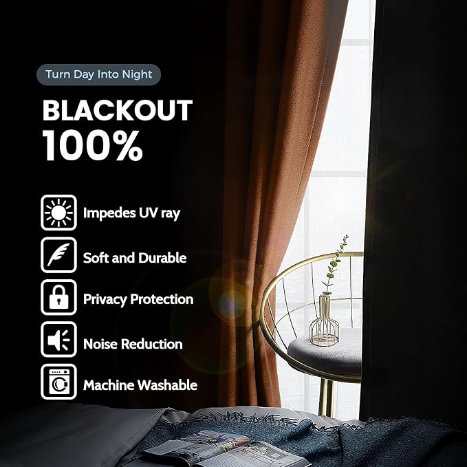 SimpleHome Orange 100% Blackout Curtains Room Darkening Living Room 84 Inch | - Image 3